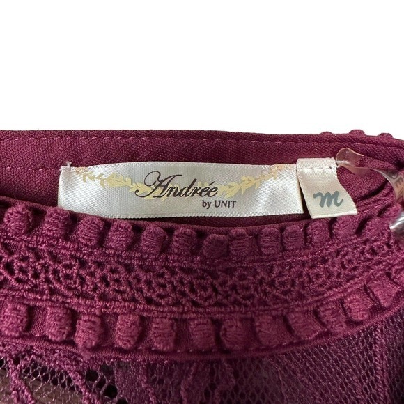 Andree By Unit Purple Mock Neck Lace Long Sleeve Blouse‎ Women's Medium - Picture 4 of 7